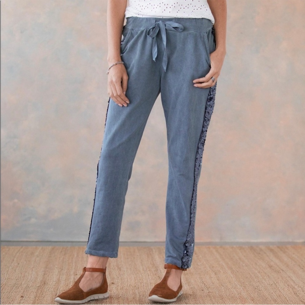 Sundance Scandal Italy Sequin Side Stripe Gray Cotton Sweatpants 1642 EUC Size S